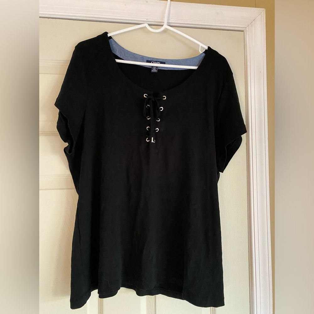 Chaps black cotton shirt with tie in front